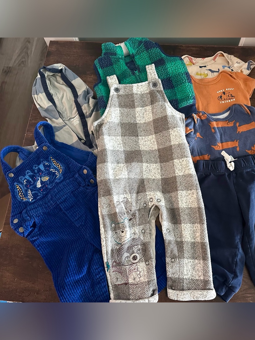Baby Boys Bundle - overalls, pants, shirts - 12 M.